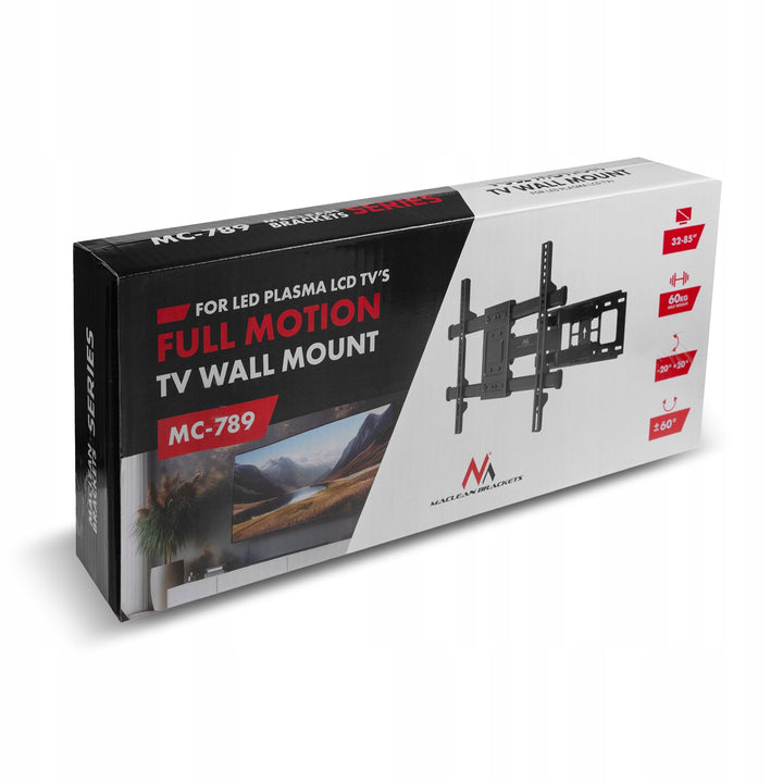 Suporte TV Maclean, Max VESA 600x400, 32-85", 60 kg, Ajuste de ângulo horizontal e vertical, Perfil 65-390 mm, Preto, MC-789