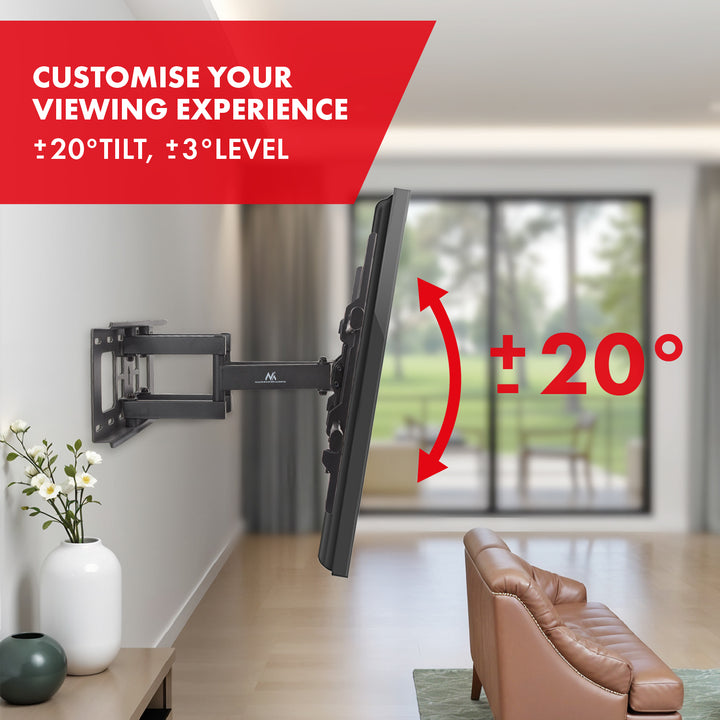Suporte TV Maclean, Max VESA 600x400, 32-85", 60 kg, Ajuste de ângulo horizontal e vertical, Perfil 65-390 mm, Preto, MC-789