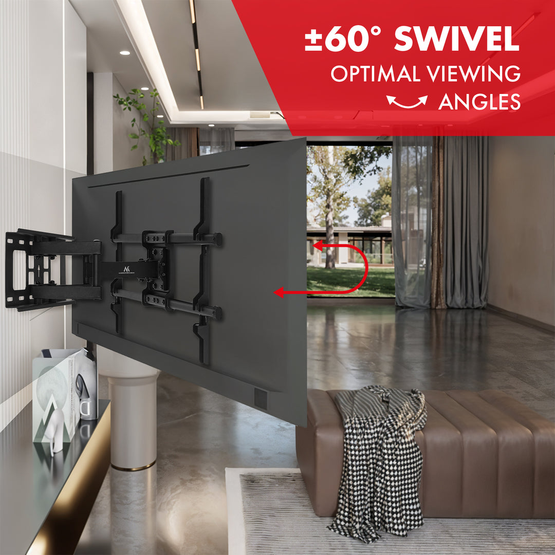 Suporte TV Maclean, Max VESA 600x400, 32-85", 60 kg, Ajuste de ângulo horizontal e vertical, Perfil 65-390 mm, Preto, MC-789