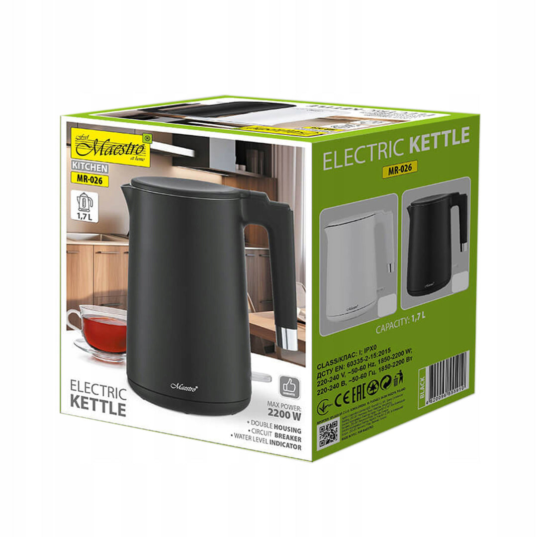 Maestro Hervidor eléctrico, 1800W, 1,7l, Color negro, MR-026