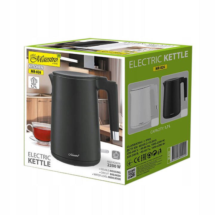 Maestro Hervidor eléctrico, 1800W, 1,7l, Color negro, MR-026