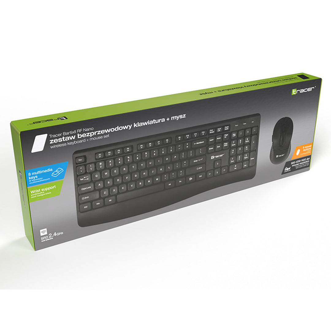 Tracer Juego de teclado + ratón, inalámbrico, sensor óptico, teclado de membrana, BARTIX II RF NANO