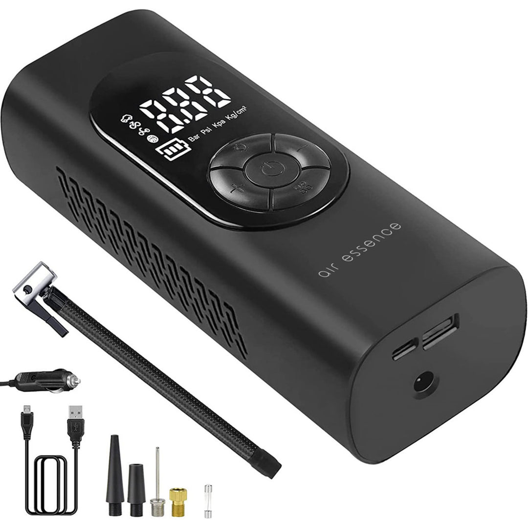 Air-Essence Pampero Bomba eléctrica inalámbrica para coche, balón, bicicleta, colchón, 80W-6BAR-100PSI-2000mAh
