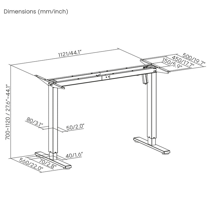 Pupitre eléctrico regulable en altura Ergo Office, altura máx. 1160 mm, máx. - 80 kg, sin tablero, blanco, ER-400 W