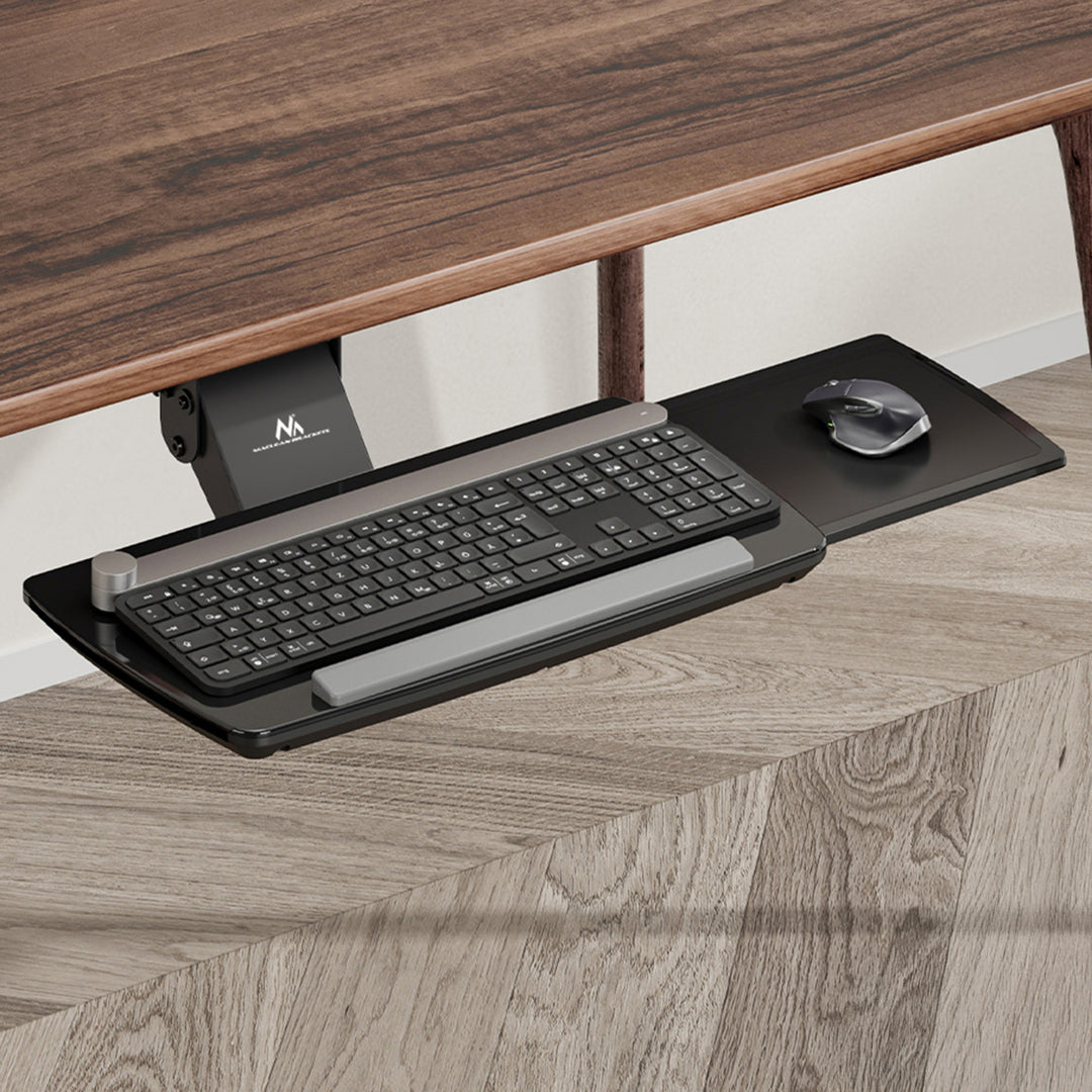 Suporte para teclado Maclean sob a secretária, ajustável, máx. 5 kg, preto, MC-156 B