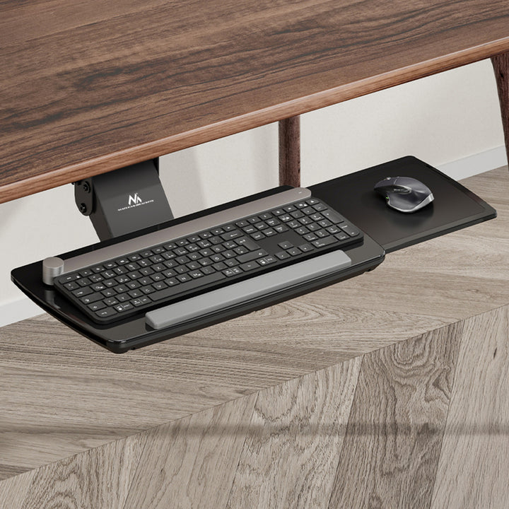 Suporte para teclado Maclean sob a secretária, ajustável, máx. 5 kg, preto, MC-156 B