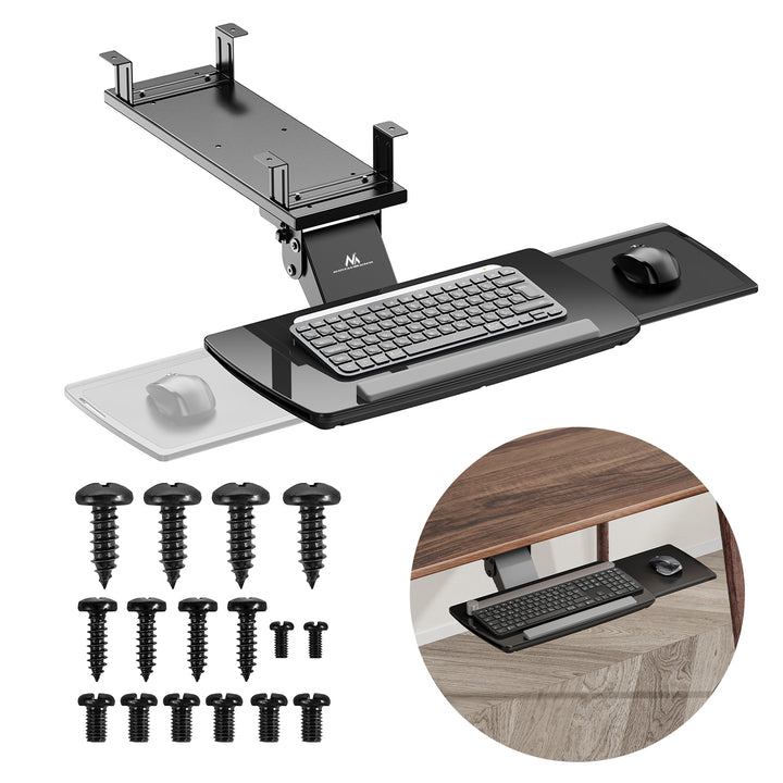Suporte para teclado Maclean sob a secretária, ajustável, máx. 5 kg, preto, MC-156 B