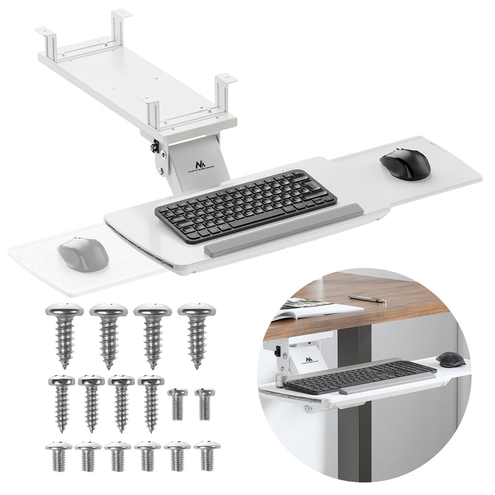 Suporte para teclado Maclean sob a secretária, ajustável, máx. 5 kg, branco, MC-156 W
