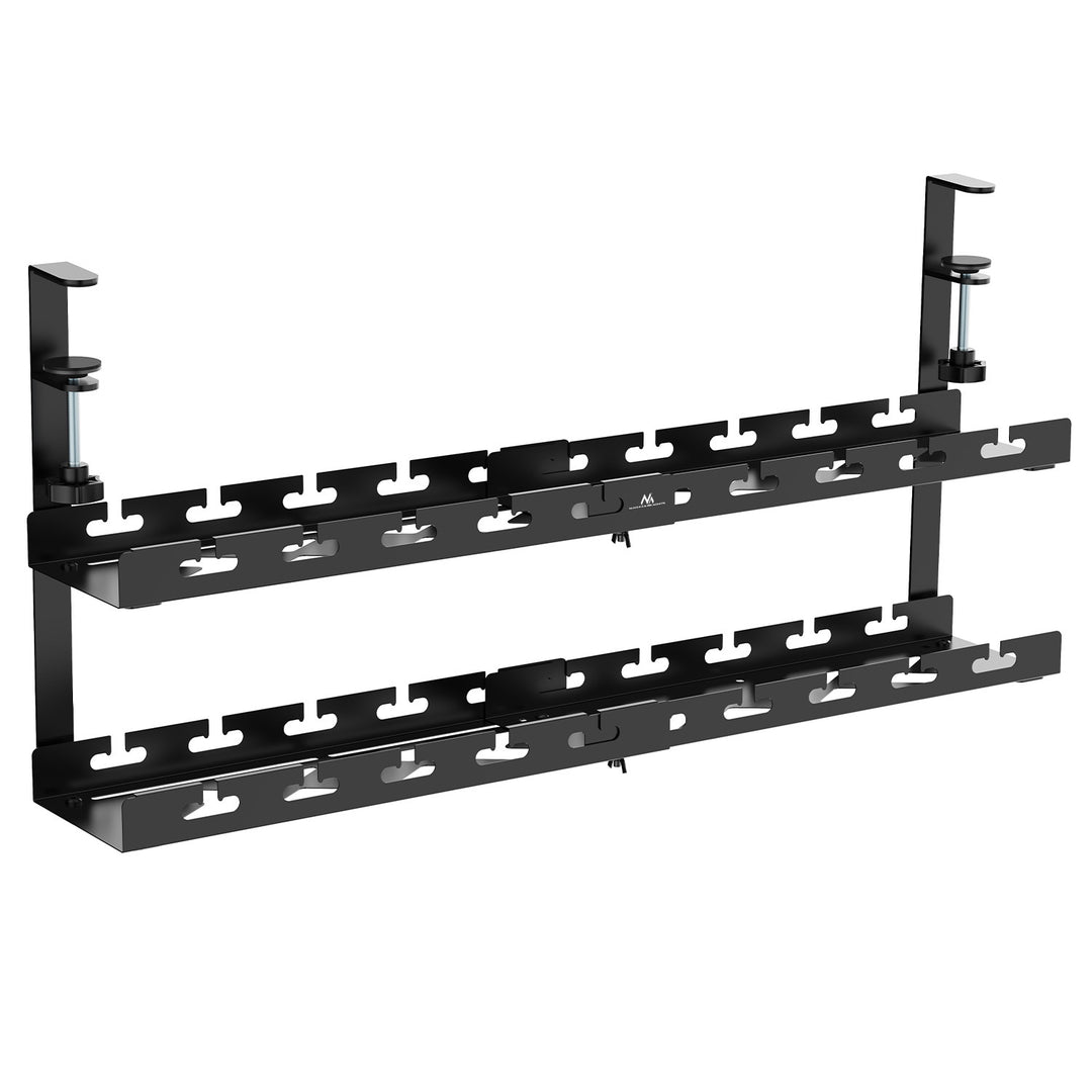 Organizador de cabos por baixo da mesa Maclean, carga máxima de 5 kg, comprimento máximo de 728 mm, 2 camadas, preto, MC-102 B
