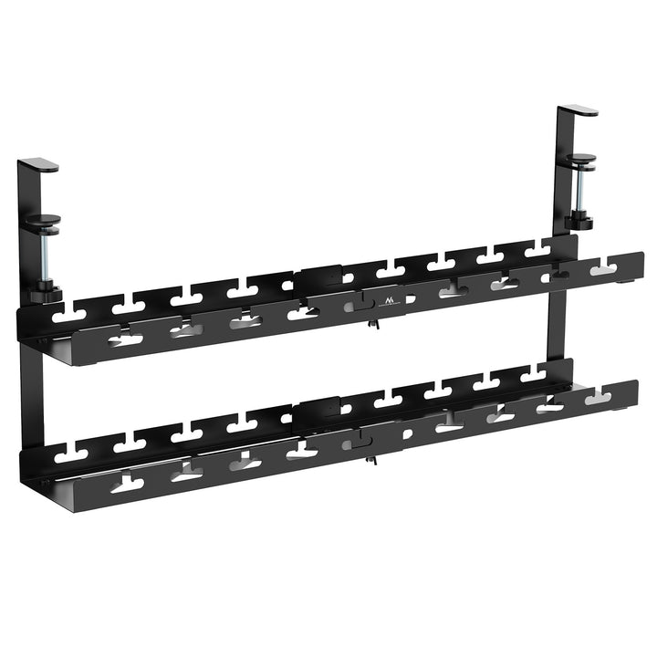 Organizador de cabos por baixo da mesa Maclean, carga máxima de 5 kg, comprimento máximo de 728 mm, 2 camadas, preto, MC-102 B