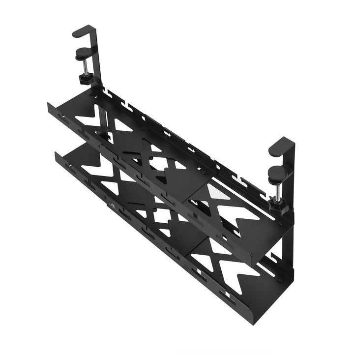 Organizador de cabos por baixo da mesa Maclean, carga máxima de 5 kg, comprimento máximo de 728 mm, 2 camadas, preto, MC-102 B