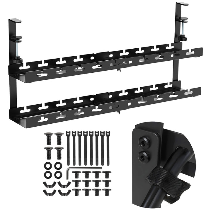 Organizador de cabos por baixo da mesa Maclean, carga máxima de 5 kg, comprimento máximo de 728 mm, 2 camadas, preto, MC-102 B