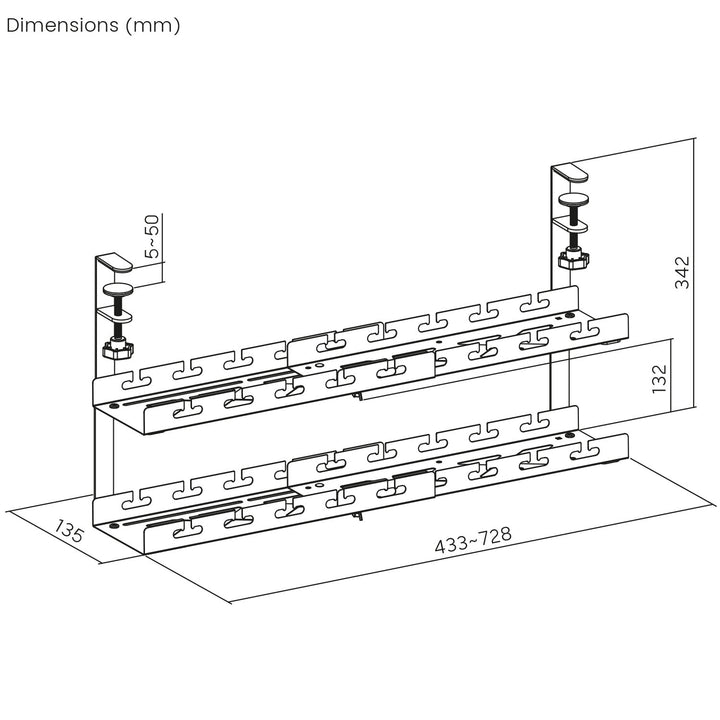 Organizador de cabos Maclean para secretária, carga máxima de 5 kg, comprimento máximo de 728 mm, 2 camadas, branco, MC-102 W 728 mm, 2 camadas, branco, MC-102 W