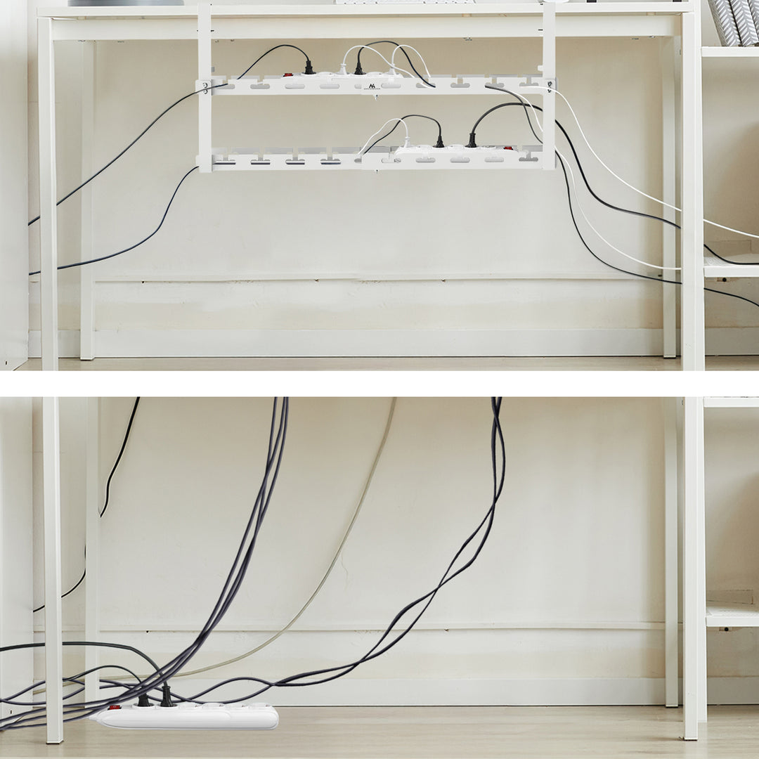Organizador de cabos Maclean para secretária, carga máxima de 5 kg, comprimento máximo de 728 mm, 2 camadas, branco, MC-102 W 728 mm, 2 camadas, branco, MC-102 W