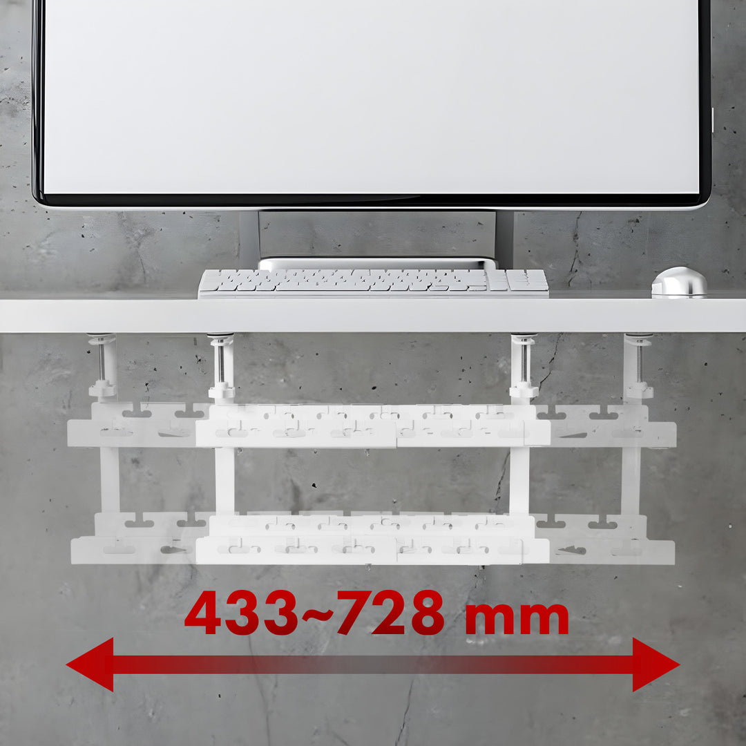 Organizador de cabos Maclean para secretária, carga máxima de 5 kg, comprimento máximo de 728 mm, 2 camadas, branco, MC-102 W 728 mm, 2 camadas, branco, MC-102 W