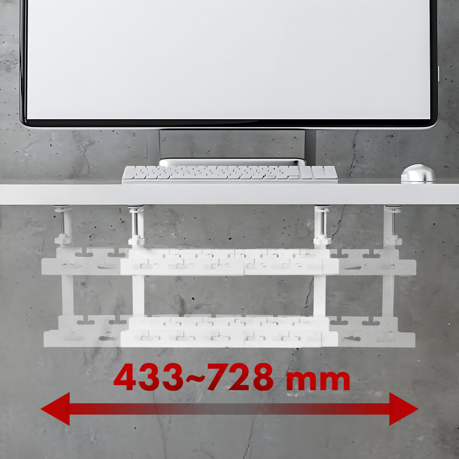 Organizador de cabos Maclean para secretária, carga máxima de 5 kg, comprimento máximo de 728 mm, 2 camadas, branco, MC-102 W 728 mm, 2 camadas, branco, MC-102 W