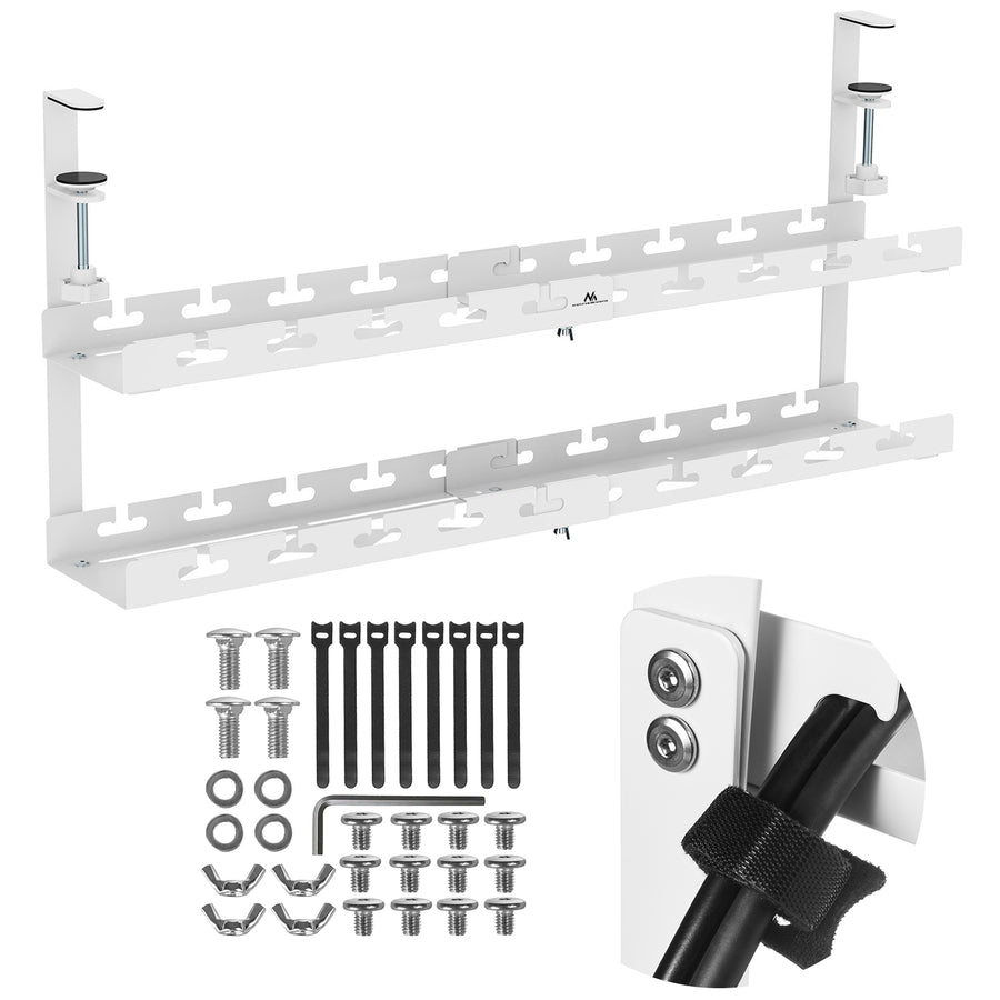 Organizador de cabos Maclean para secretária, carga máxima de 5 kg, comprimento máximo de 728 mm, 2 camadas, branco, MC-102 W 728 mm, 2 camadas, branco, MC-102 W