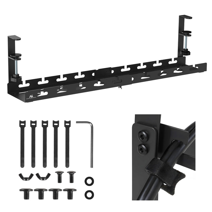 Organizador de cabos por baixo da mesa Maclean, carga máxima de 5 kg, comprimento máximo de 728 mm, preto, MC-103 B 728 mm, preto, MC-103 B