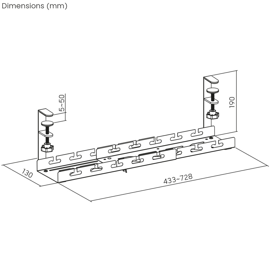 Organizador de cabos por baixo da mesa Maclean, carga máxima de 5 kg, comprimento máximo de 728 mm, branco, MC-103 W 728 mm, branco, MC-103 W