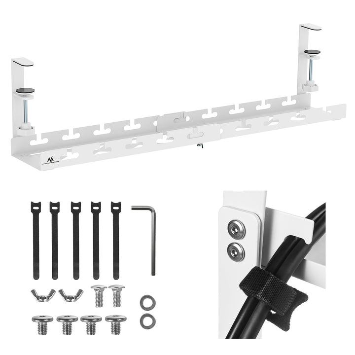 Organizador de cabos por baixo da mesa Maclean, carga máxima de 5 kg, comprimento máximo de 728 mm, branco, MC-103 W 728 mm, branco, MC-103 W