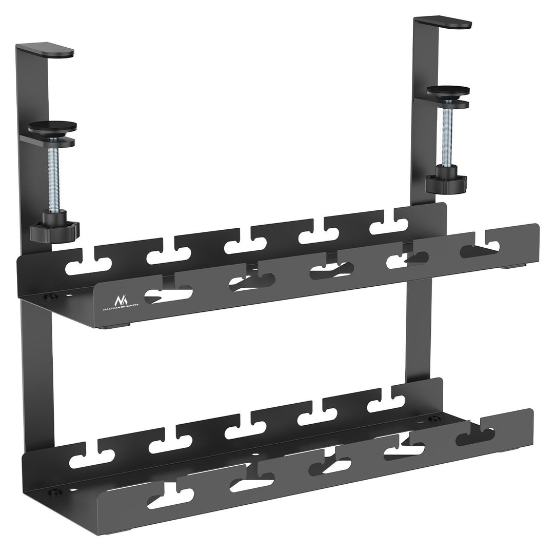 Organizador de cabos por baixo da mesa Maclean, carga máxima de 5 kg, 2 camadas, preto, MC-104 B