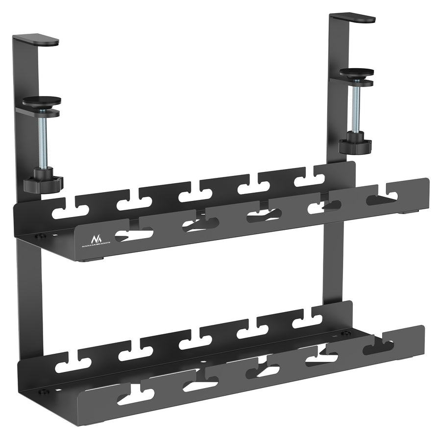 Organizador de cabos por baixo da mesa Maclean, carga máxima de 5 kg, 2 camadas, preto, MC-104 B