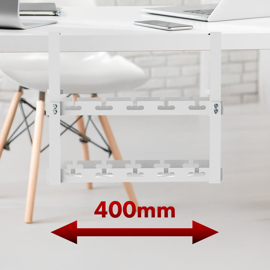 Organizador de cabos por baixo da mesa Maclean MC-104 W, carga máxima de 5 kg, 2 camadas, branco