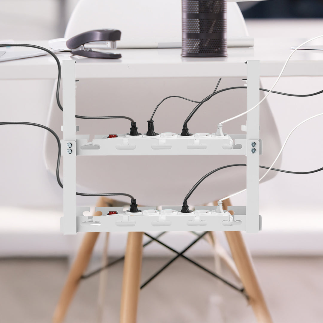 Organizador de cabos por baixo da mesa Maclean MC-104 W, carga máxima de 5 kg, 2 camadas, branco