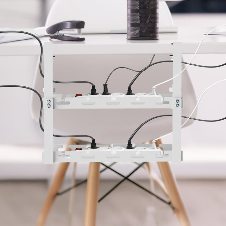 Organizador de cabos por baixo da mesa Maclean MC-104 W, carga máxima de 5 kg, 2 camadas, branco