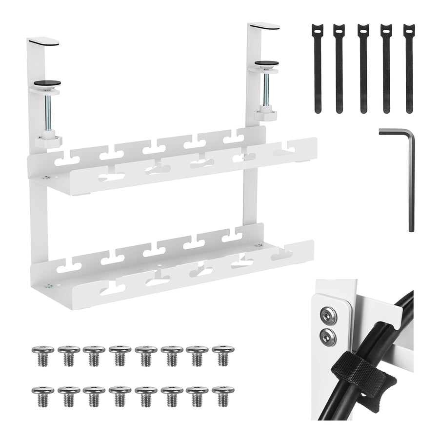 Organizador de cabos por baixo da mesa Maclean MC-104 W, carga máxima de 5 kg, 2 camadas, branco