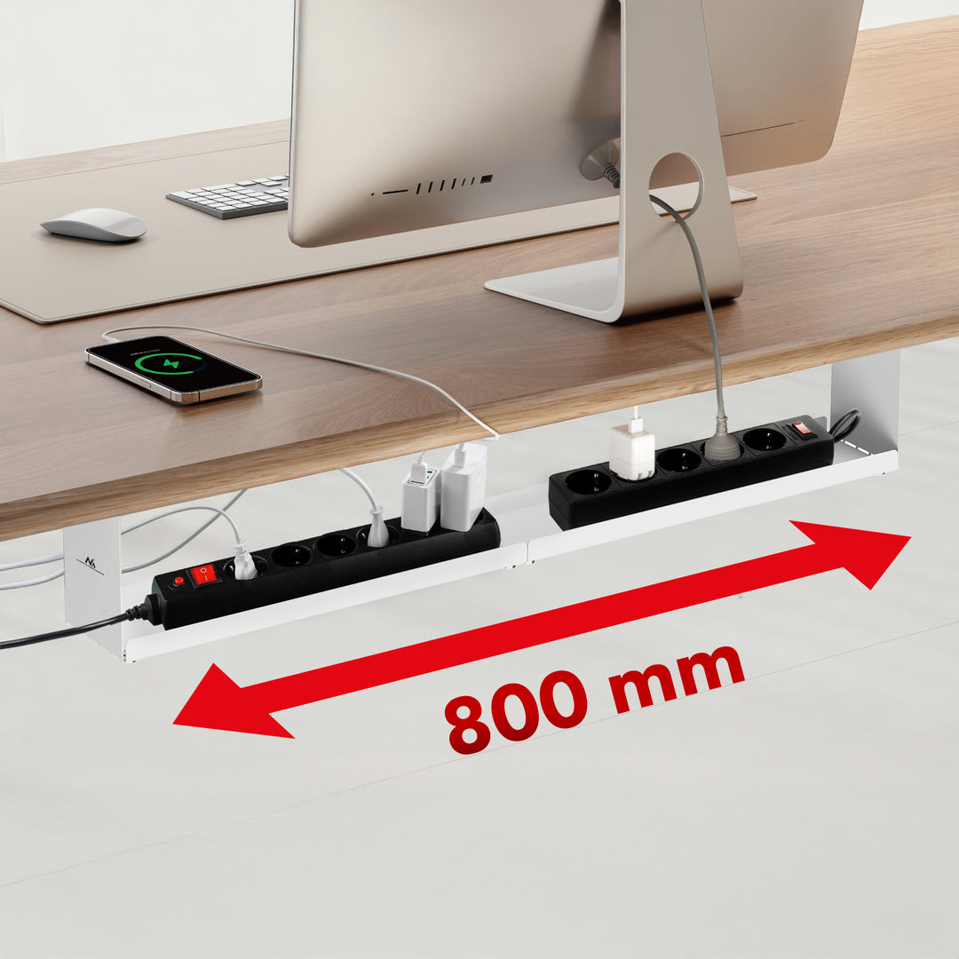 Organizador de cabos compacto para secretária Maclean, carga máxima de 5 kg, branco, MC-107 W