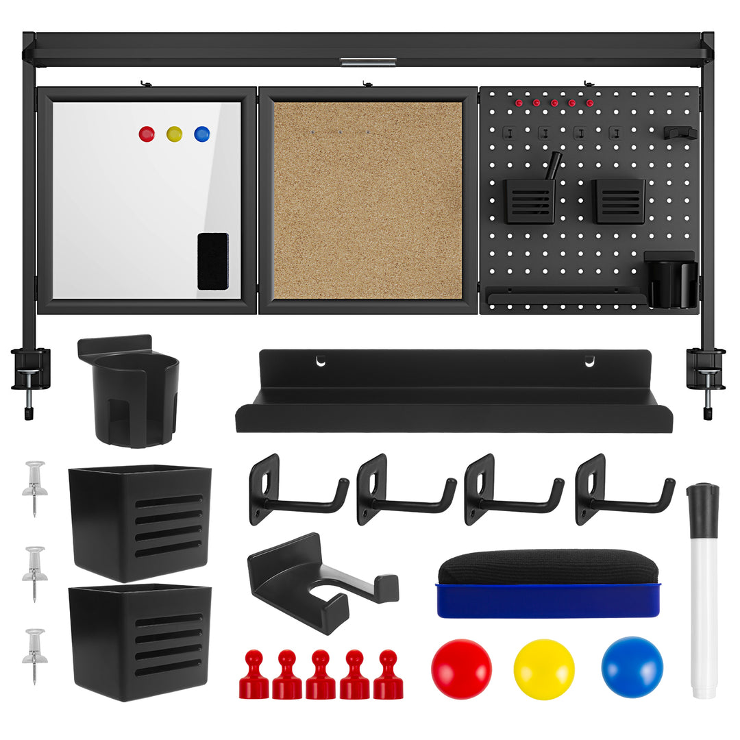 Organizador/Divisório de Mesa Ergo Office ER-300 B, Carga Máxima 10 kg, Branco e Cortiça, Largura 1250 mm, Preto