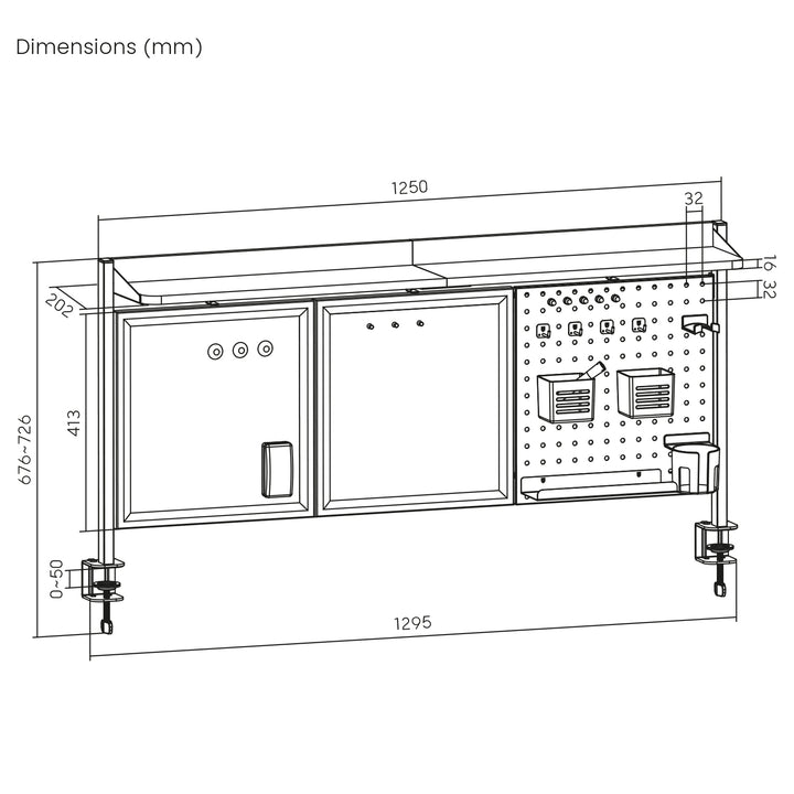 Organizador/Divisório de Mesa Ergo Office ER-300 B, Carga Máxima 10 kg, Branco e Cortiça, Largura 1250 mm, Preto