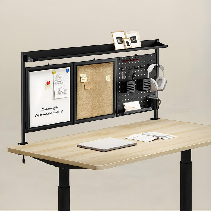 Organizador/Divisório de Mesa Ergo Office ER-300 B, Carga Máxima 10 kg, Branco e Cortiça, Largura 1250 mm, Preto