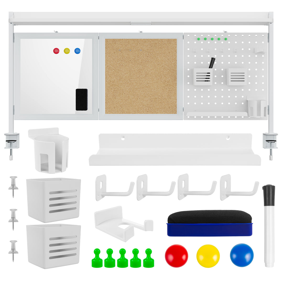 Organizador/Separador de Mesa Ergo Office ER-300 W, Carga Máxima 10 kg, Branco e Cortiça, Largura 1250 mm, Branco