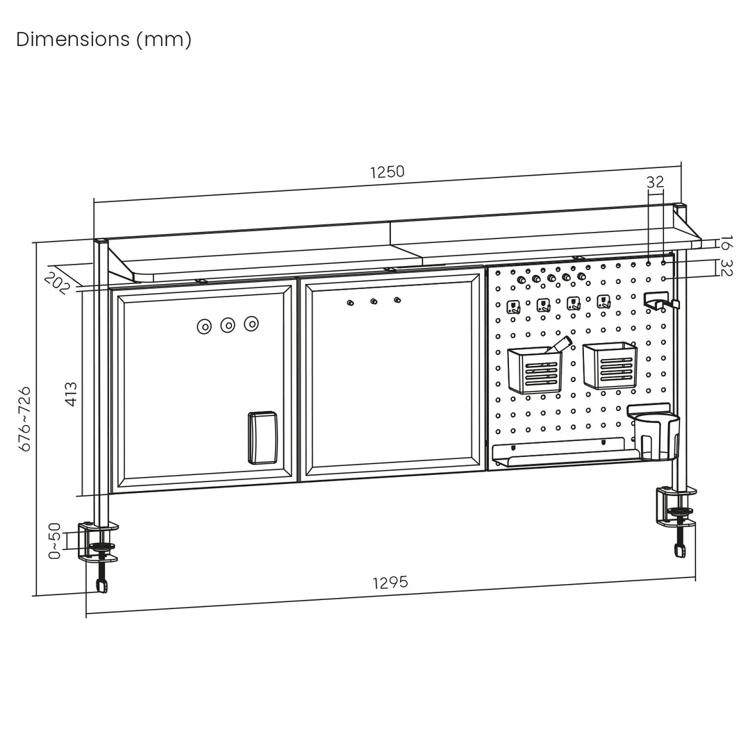 Organizador/Separador de Mesa Ergo Office ER-300 W, Carga Máxima 10 kg, Branco e Cortiça, Largura 1250 mm, Branco