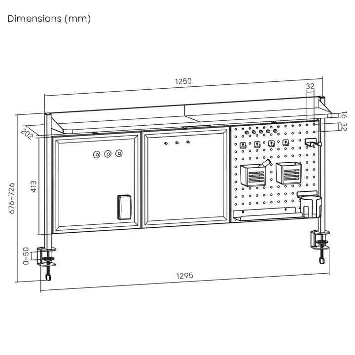 Organizador/Separador de Mesa Ergo Office ER-300 W, Carga Máxima 10 kg, Branco e Cortiça, Largura 1250 mm, Branco