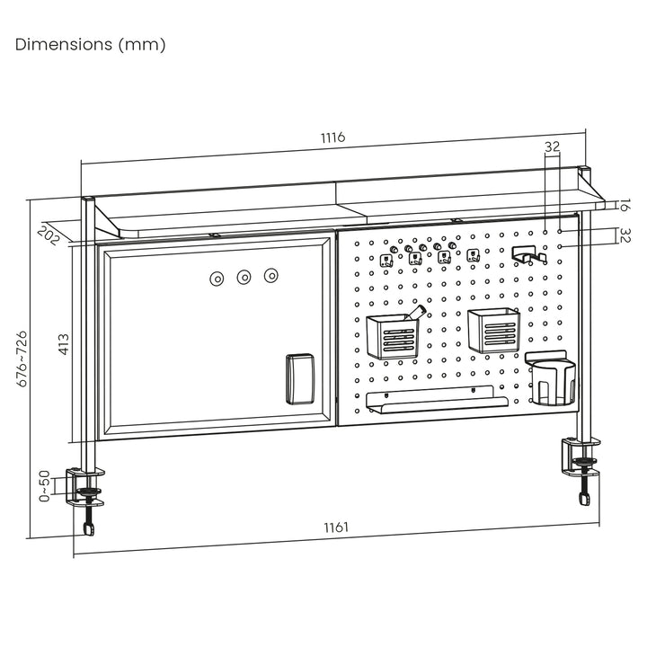Organizador/Divisor de Mesa Ergo Office ER-301 B, Capacidade Máxima de 10 kg, Quadro Branco, Largura 1116 mm, Preto