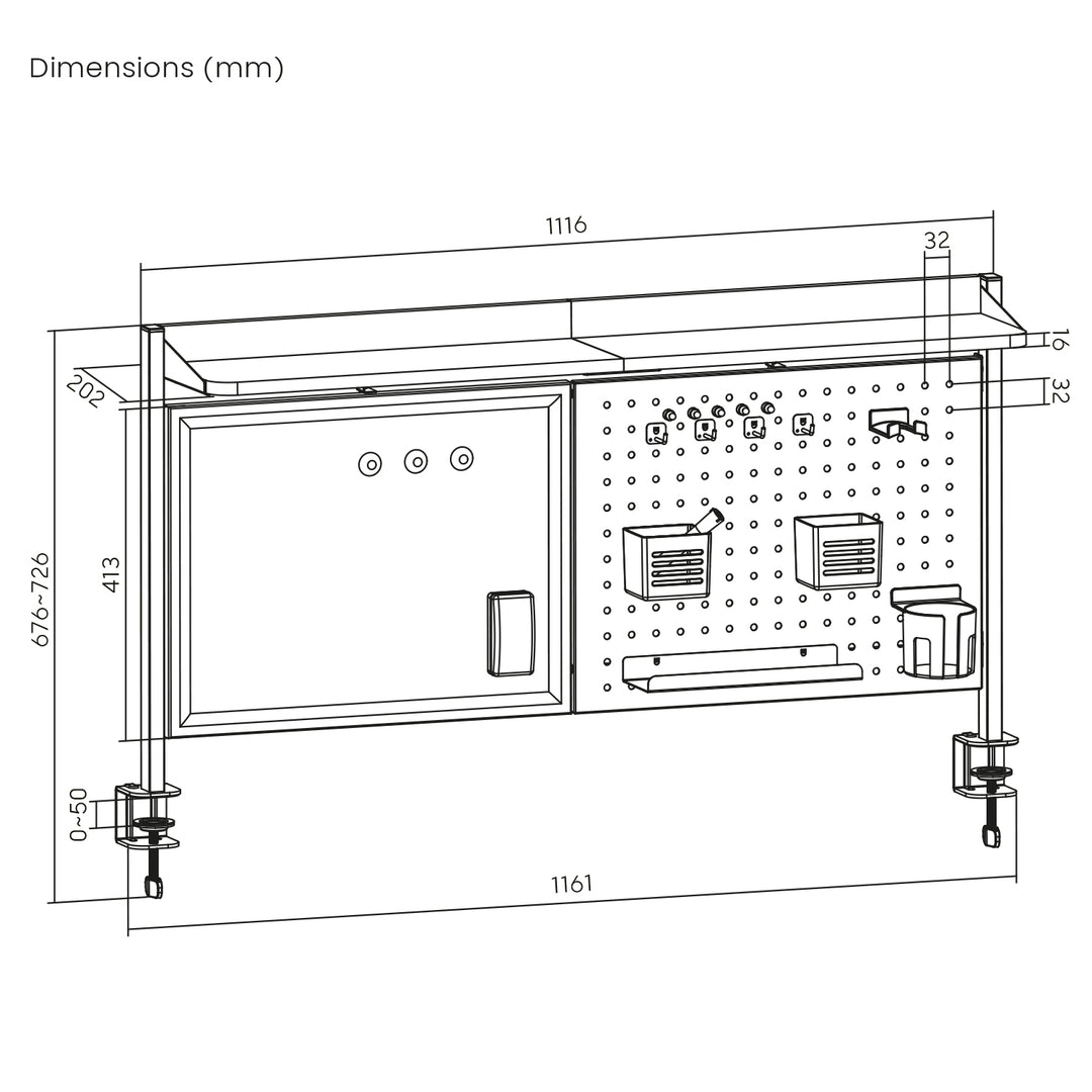 Organizador/Separador de Mesa Ergo Office ER-301 W, Capacidade Máxima de 10 kg, Quadro Branco, Largura 1116 mm, Branco