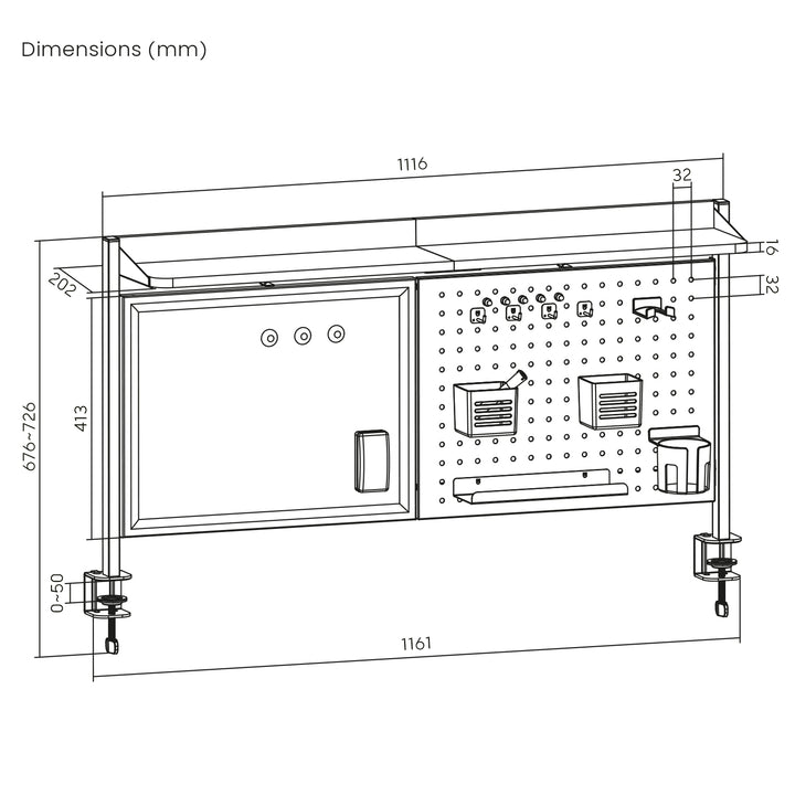 Organizador/Separador de Mesa Ergo Office ER-301 W, Capacidade Máxima de 10 kg, Quadro Branco, Largura 1116 mm, Branco