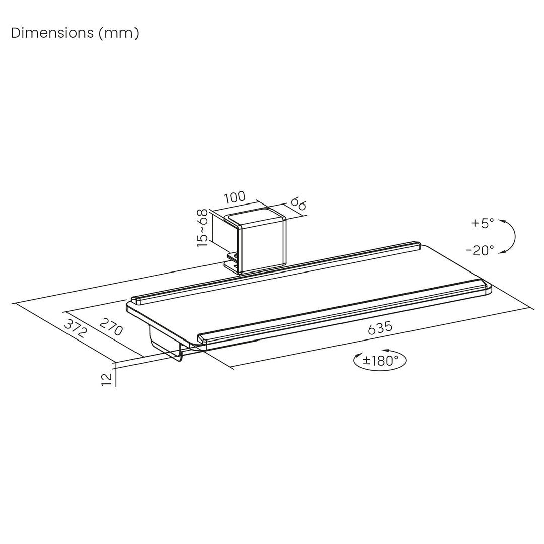 Suporte de teclado Maclean para secretária, carga máxima de 5 kg, ajustável horizontal e verticalmente, preto, MC-108 B