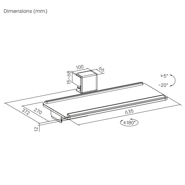 Suporte de teclado Maclean para secretária, carga máxima de 5 kg, ajustável horizontal e verticalmente, preto, MC-108 B