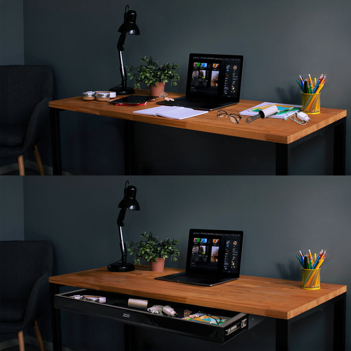 Cajón plano para escritorio Ergo Office, ancho 758 mm, carga máxima 10 kg, negro, ER-302 B