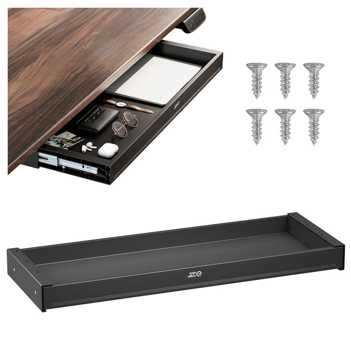 Cajón plano para escritorio Ergo Office, ancho 758 mm, carga máxima 10 kg, negro, ER-302 B