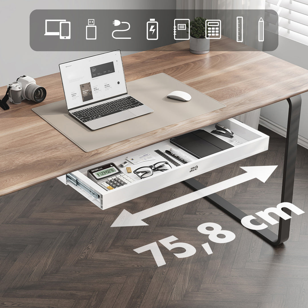 Cajón plano para escritorio Ergo Office, ancho 758 mm, carga máxima 10 kg, blanco, ER-302 W