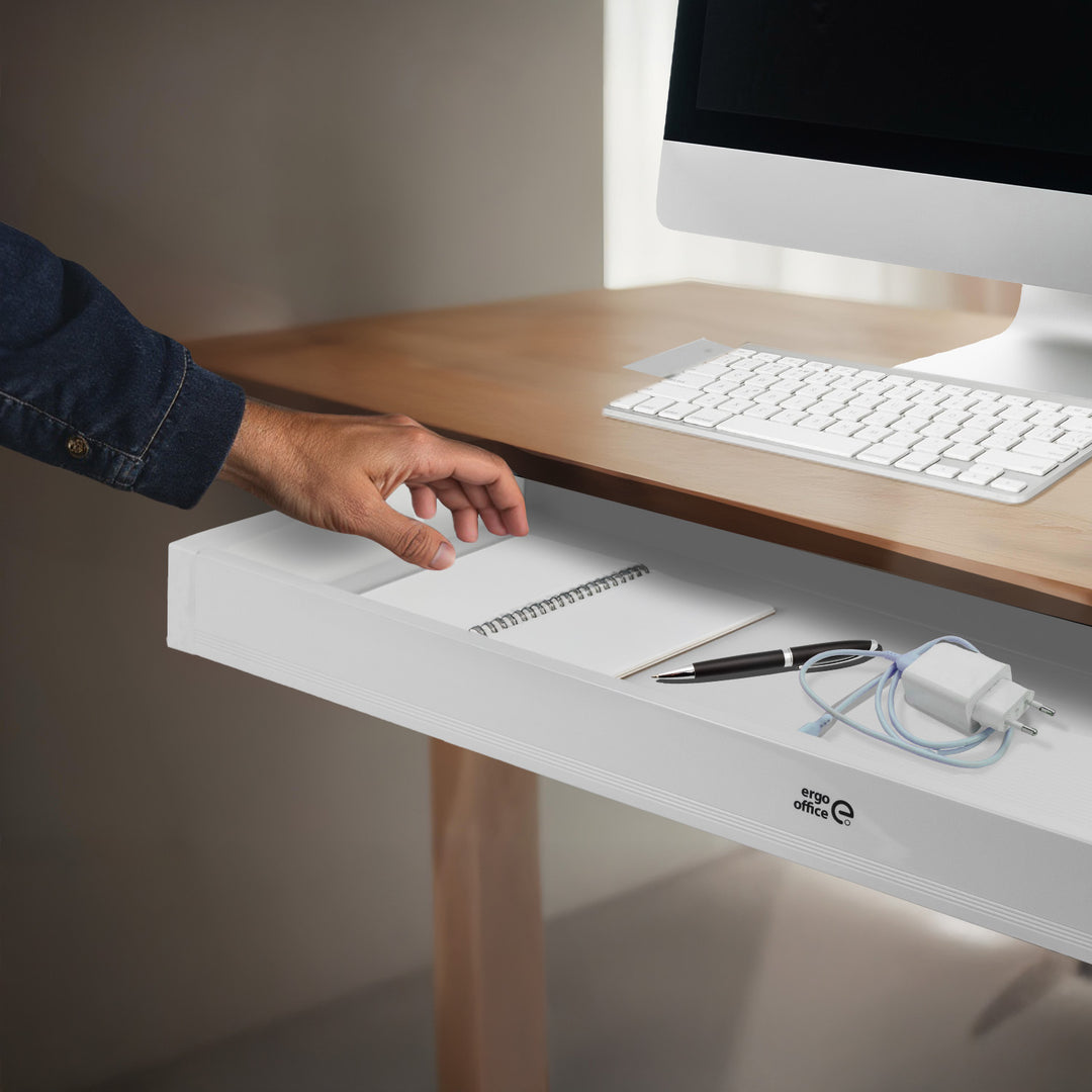 Cajón plano para escritorio Ergo Office, ancho 758 mm, carga máxima 10 kg, blanco, ER-302 W