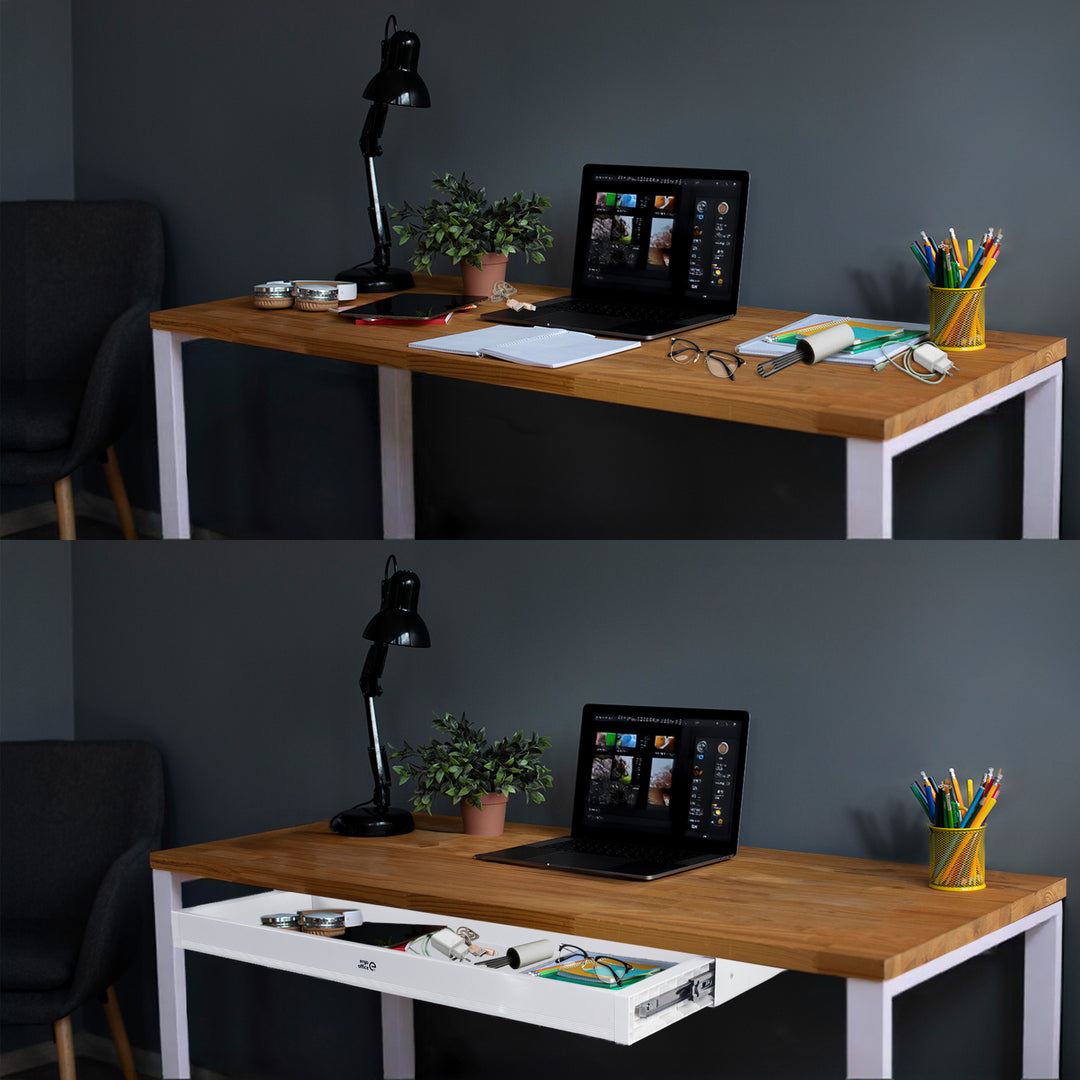 Cajón plano para escritorio Ergo Office, ancho 758 mm, carga máxima 10 kg, blanco, ER-302 W