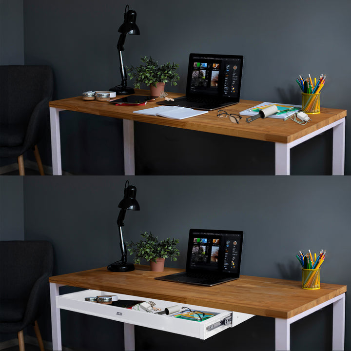 Cajón plano para escritorio Ergo Office, ancho 758 mm, carga máxima 10 kg, blanco, ER-302 W