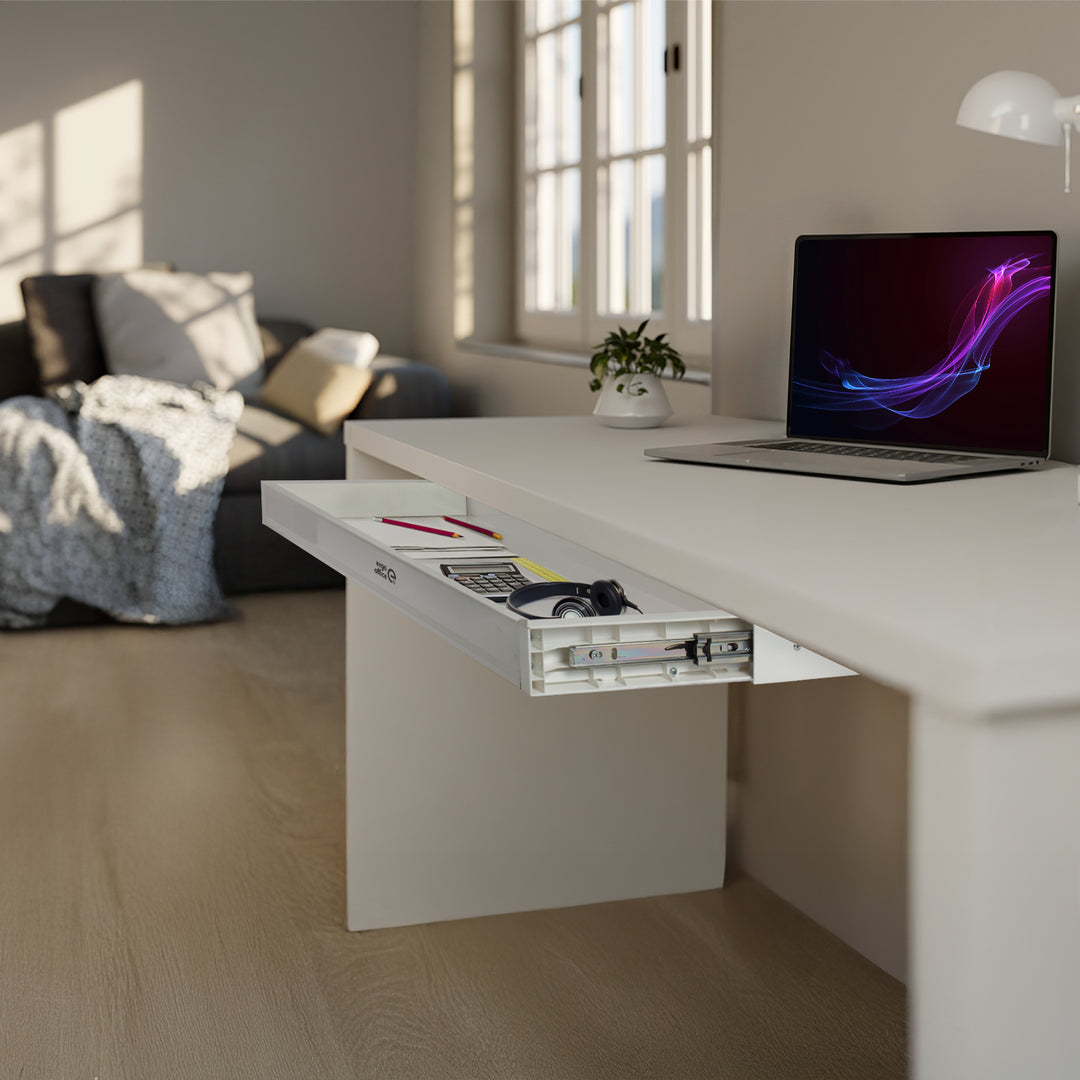 Cajón plano para escritorio Ergo Office, ancho 758 mm, carga máxima 10 kg, blanco, ER-302 W