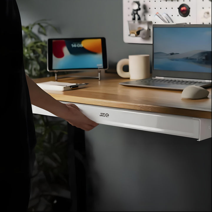 Cajón plano para escritorio Ergo Office, ancho 758 mm, carga máxima 10 kg, blanco, ER-302 W